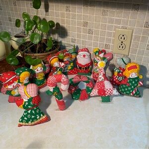 Vintage Christmas Tree Ornaments handmade quilted puffy stuffed tree ornaments